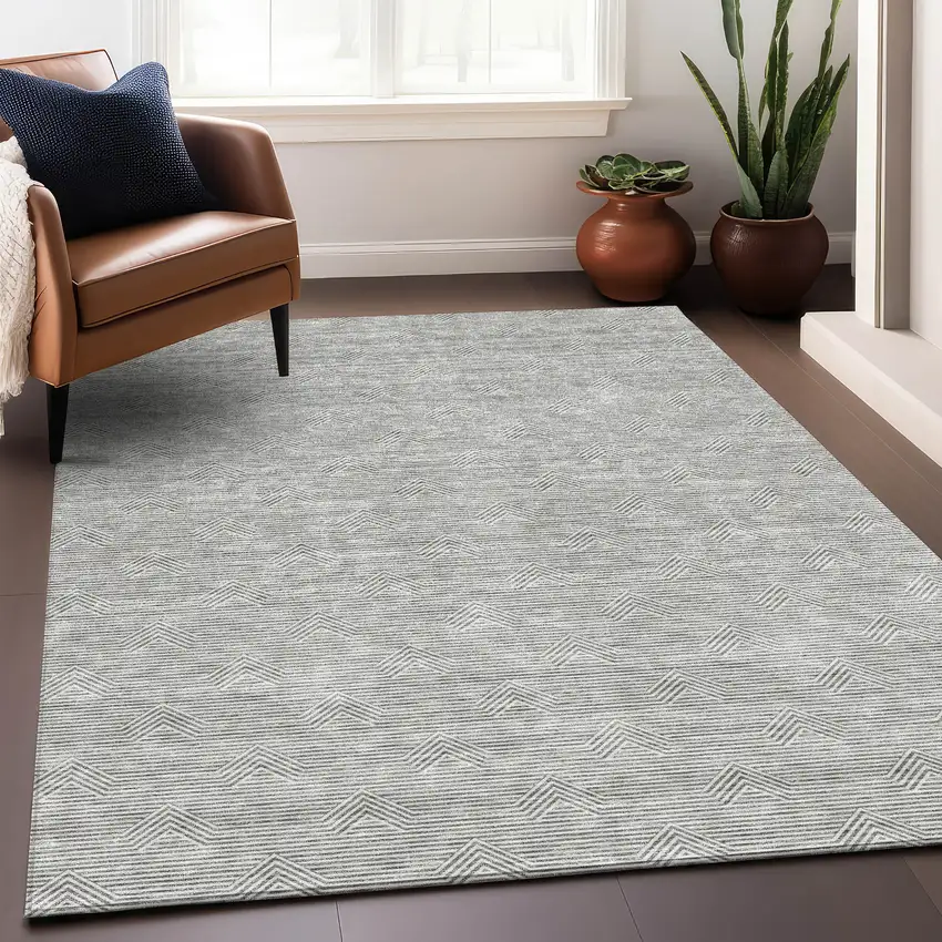 Gray And Ivory Abstract Geometric Washable Area Rug With UV Protection Photo 5