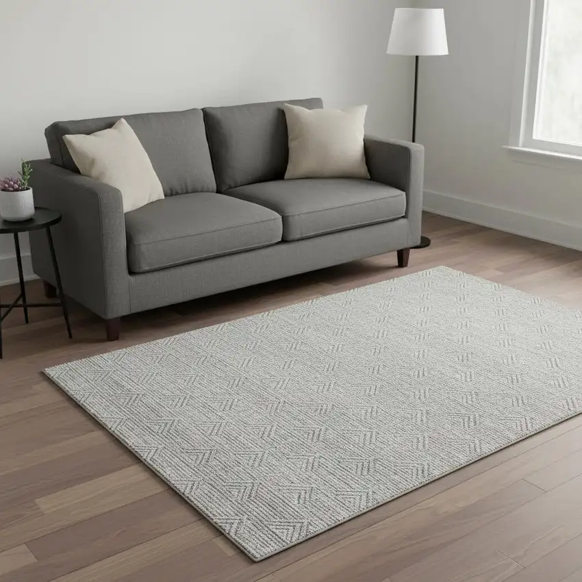 Gray And Ivory Abstract Geometric Washable Area Rug With UV Protection Photo 2