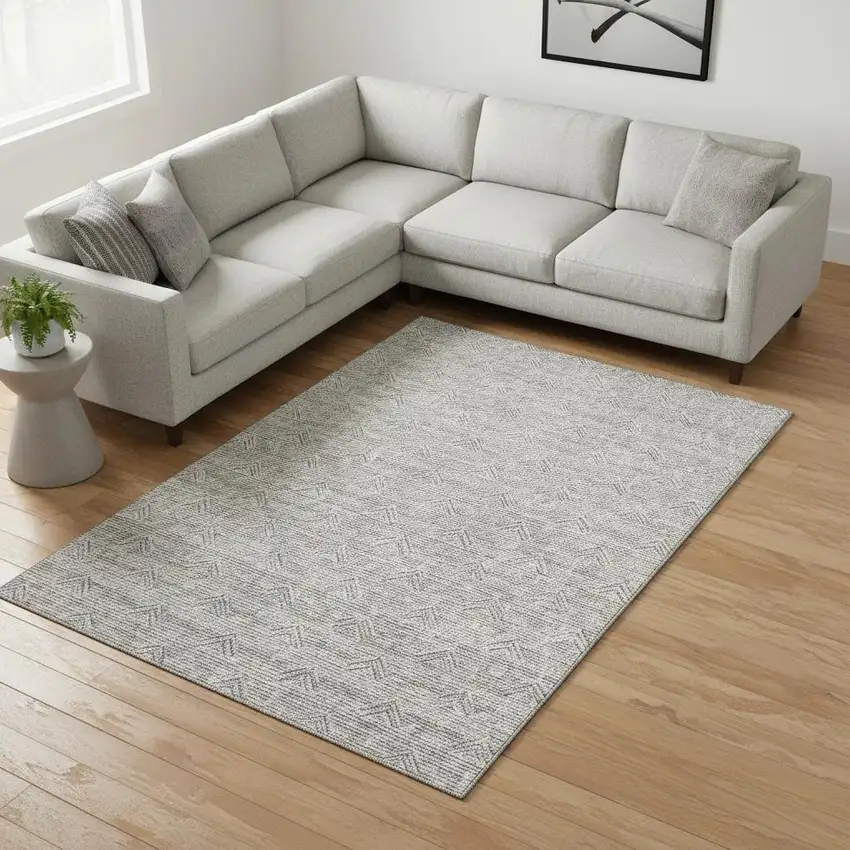 Gray And Ivory Abstract Geometric Washable Area Rug With UV Protection Photo 2