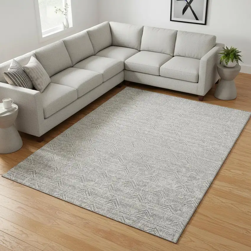 Gray And Ivory Abstract Geometric Washable Area Rug With UV Protection Photo 2