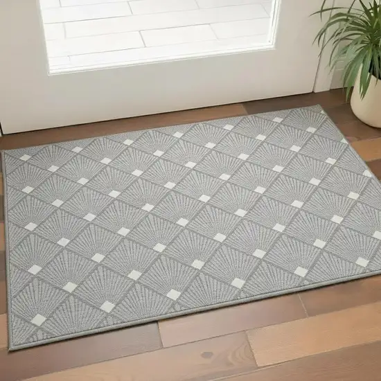 Gray And Ivory Abstract Geometric Washable Area Rug With UV Protection Photo 2