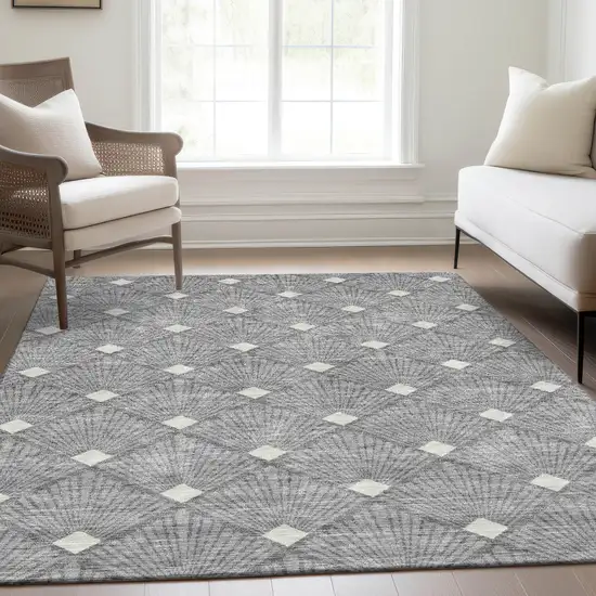 Gray And Ivory Abstract Geometric Washable Area Rug With UV Protection Photo 6
