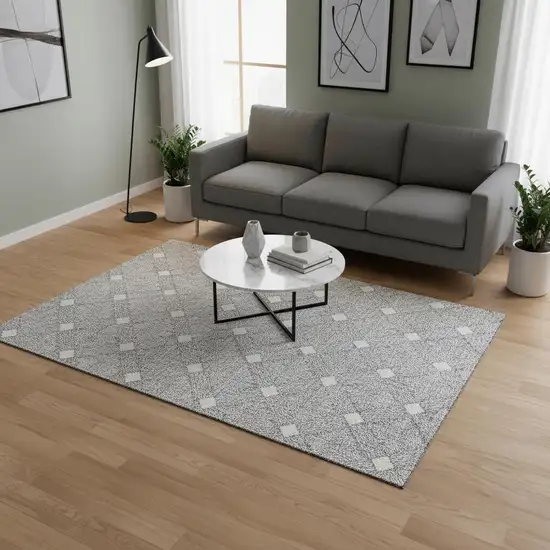 Gray And Ivory Abstract Geometric Washable Area Rug With UV Protection Photo 2