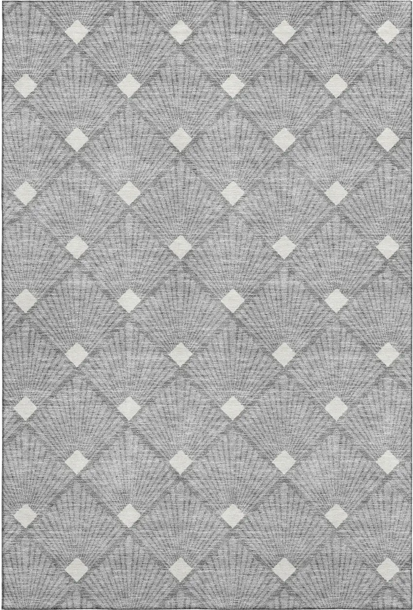 Gray And Ivory Abstract Geometric Washable Area Rug With UV Protection Photo 1