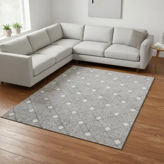 Gray And Ivory Abstract Geometric Washable Area Rug With UV Protection Photo 2