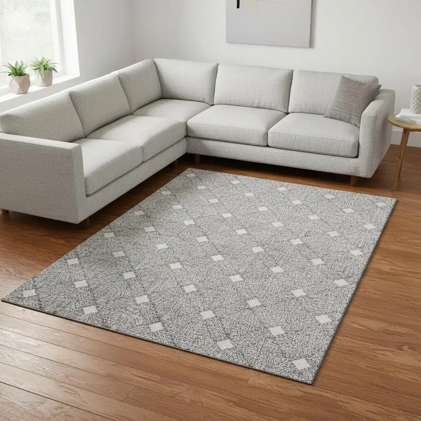 Gray And Ivory Abstract Geometric Washable Area Rug With UV Protection Photo 2