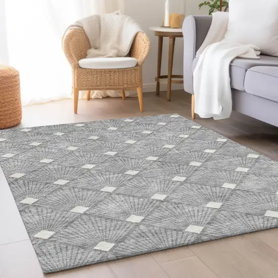 Gray And Ivory Abstract Geometric Washable Area Rug With UV Protection Photo 5