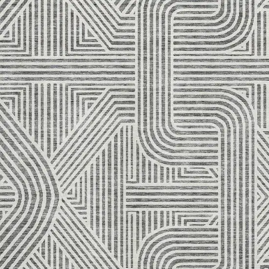 Gray And Ivory Abstract Geometric Washable Area Rug With UV Protection Photo 3
