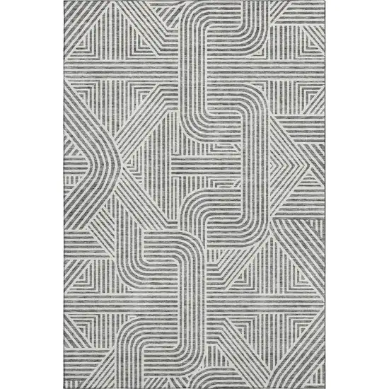 Gray And Ivory Abstract Geometric Washable Area Rug With UV Protection Photo 1