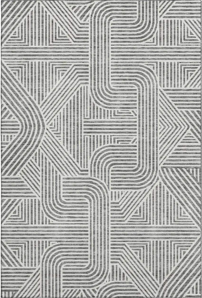 Gray And Ivory Abstract Geometric Washable Area Rug With UV Protection Photo 1
