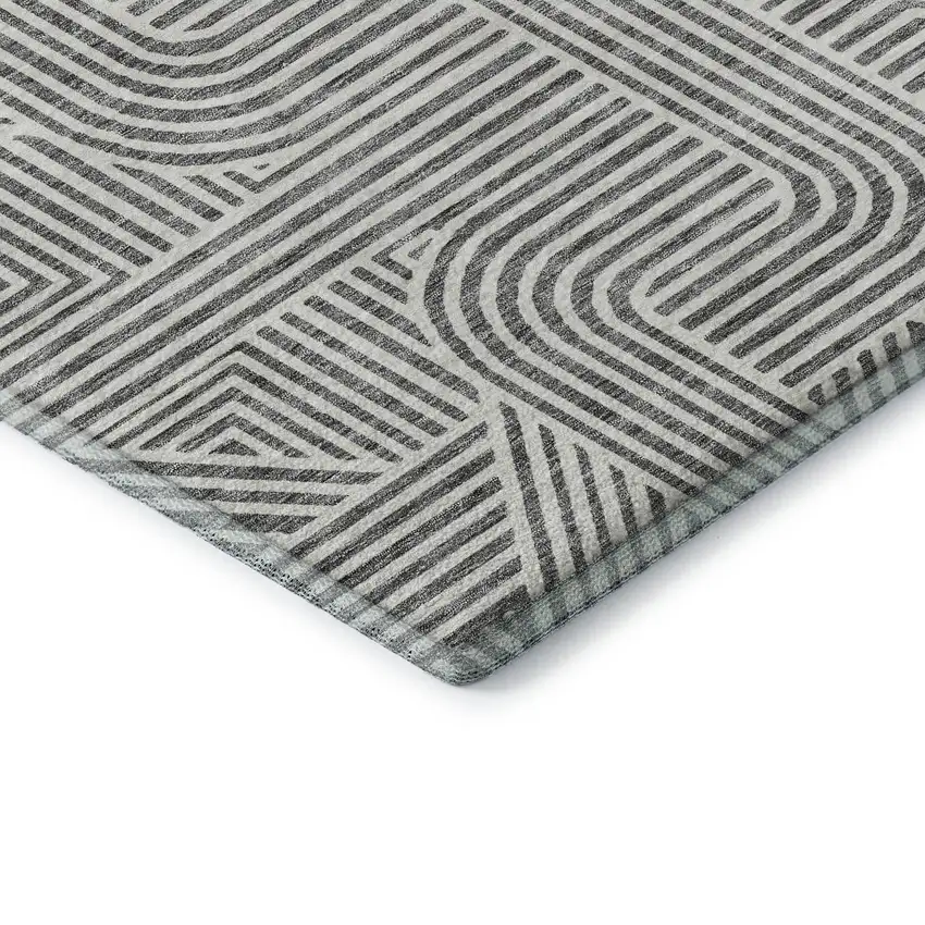 Gray And Ivory Abstract Geometric Washable Area Rug With UV Protection Photo 8
