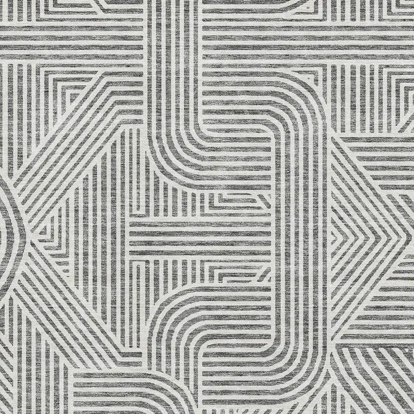 Gray And Ivory Abstract Geometric Washable Area Rug With UV Protection Photo 3