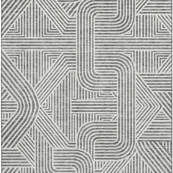 Gray And Ivory Abstract Geometric Washable Area Rug With UV Protection Photo 4