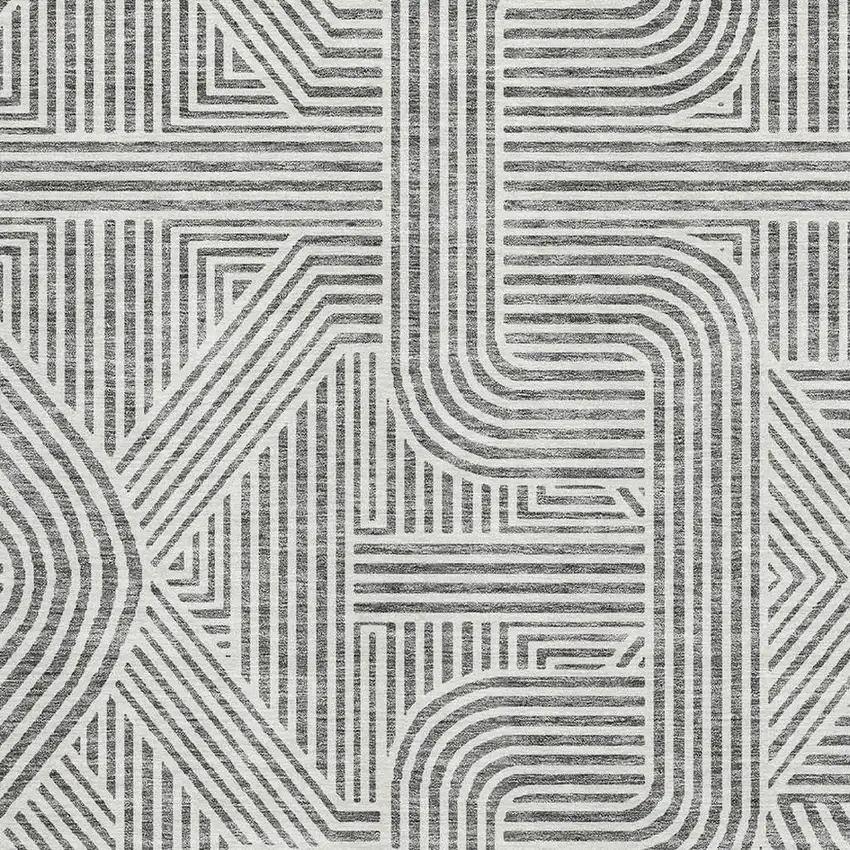 Gray And Ivory Abstract Geometric Washable Area Rug With UV Protection Photo 3