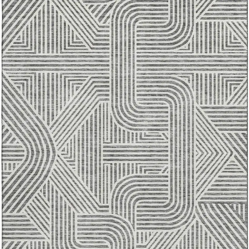 Gray And Ivory Abstract Geometric Washable Area Rug With UV Protection Photo 4