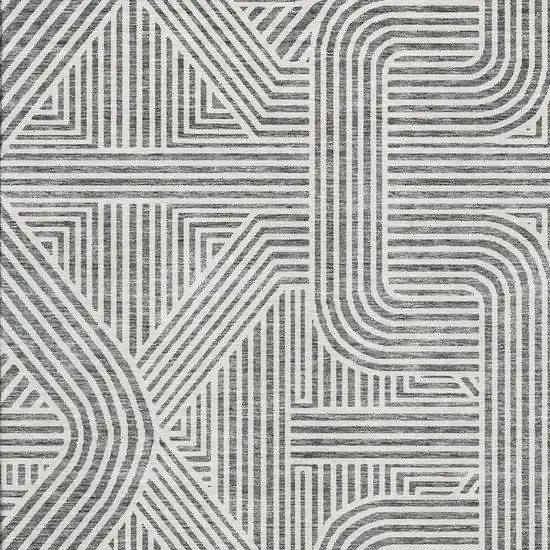 Gray And Ivory Abstract Geometric Washable Area Rug With UV Protection Photo 3