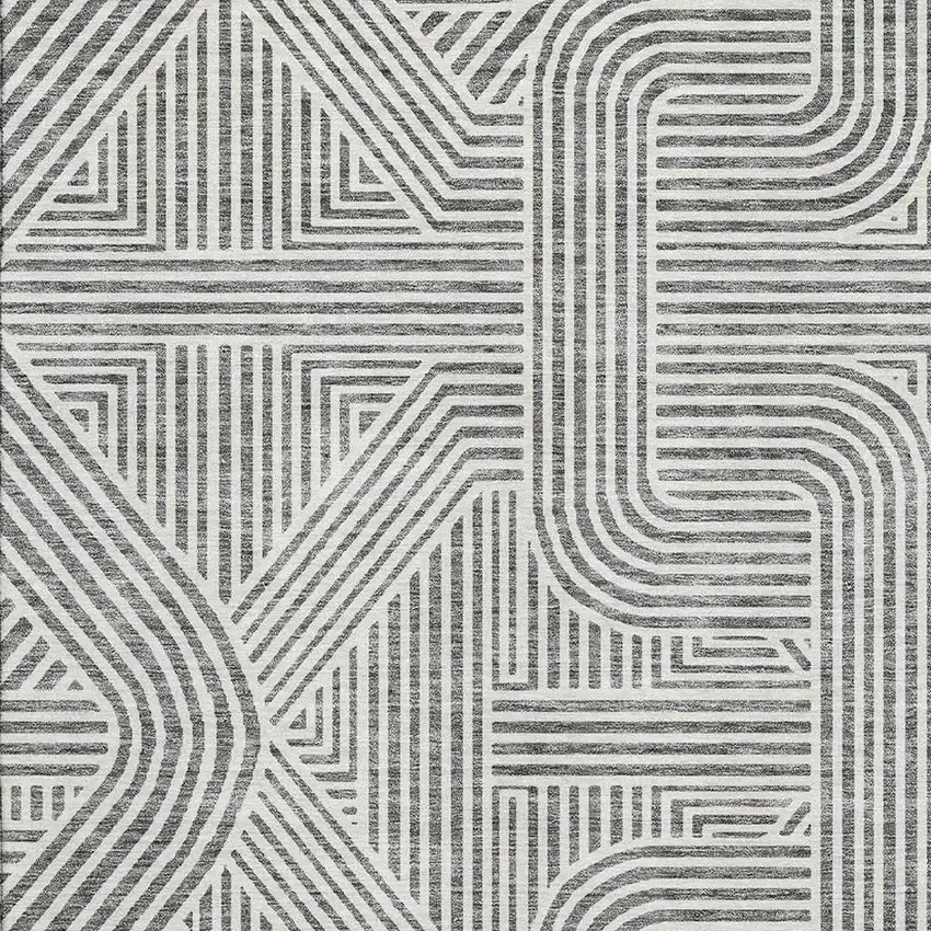 Gray And Ivory Abstract Geometric Washable Area Rug With UV Protection Photo 3