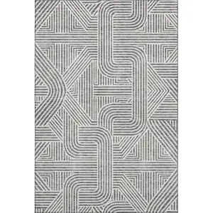 Photo of Gray And Ivory Abstract Geometric Washable Area Rug With UV Protection