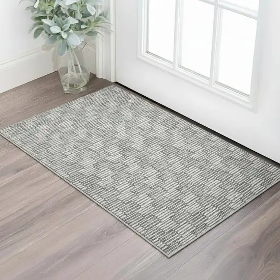 Gray And Ivory Abstract Geometric Washable Area Rug With UV Protection Photo 2