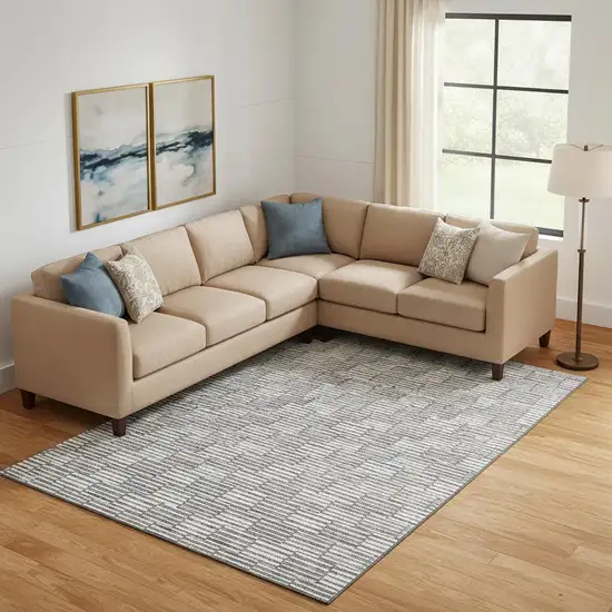 Gray And Ivory Abstract Geometric Washable Area Rug With UV Protection Photo 1