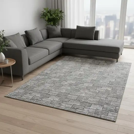 Gray And Ivory Abstract Geometric Washable Area Rug With UV Protection Photo 2