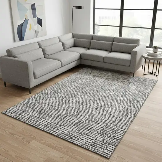 Gray And Ivory Abstract Geometric Washable Area Rug With UV Protection Photo 2