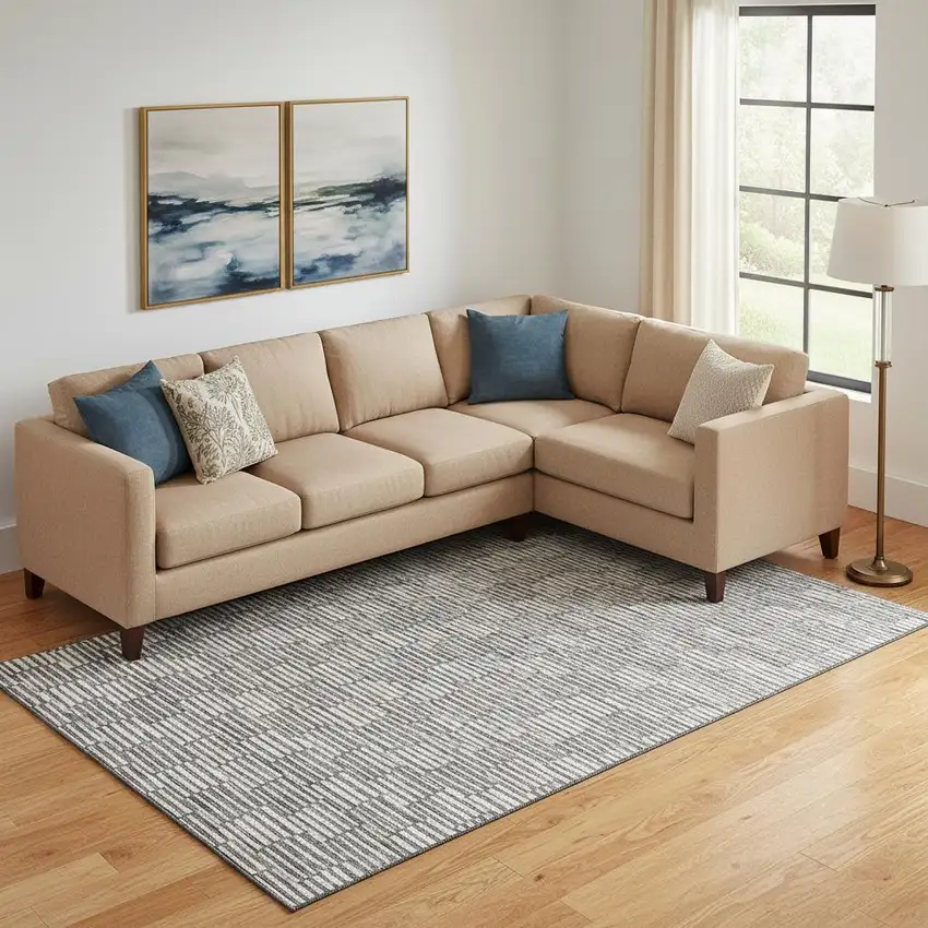 Gray And Ivory Abstract Geometric Washable Area Rug With UV Protection Photo 1