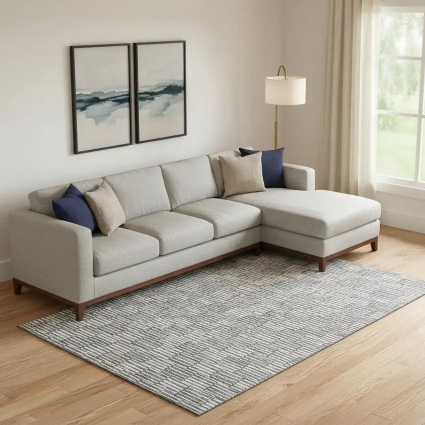 Gray And Ivory Abstract Geometric Washable Area Rug With UV Protection Photo 1