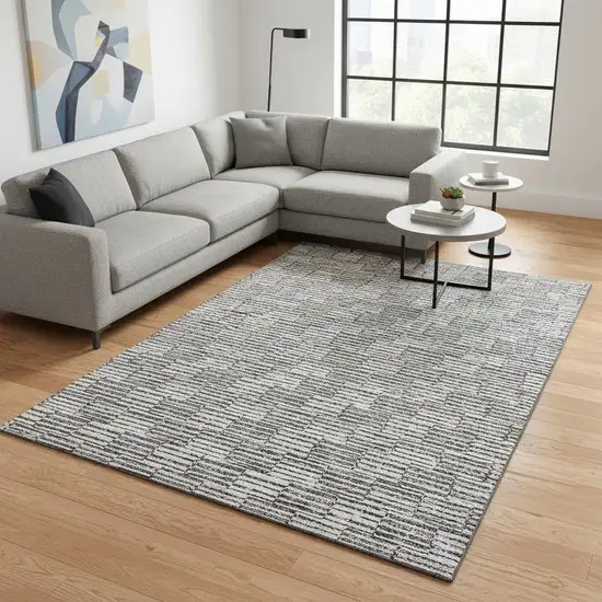 Gray And Ivory Abstract Geometric Washable Area Rug With UV Protection Photo 2
