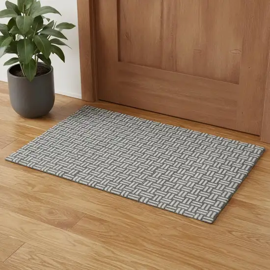 Gray And Ivory Abstract Geometric Washable Area Rug With UV Protection Photo 1