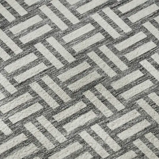 Gray And Ivory Abstract Geometric Washable Area Rug With UV Protection Photo 8