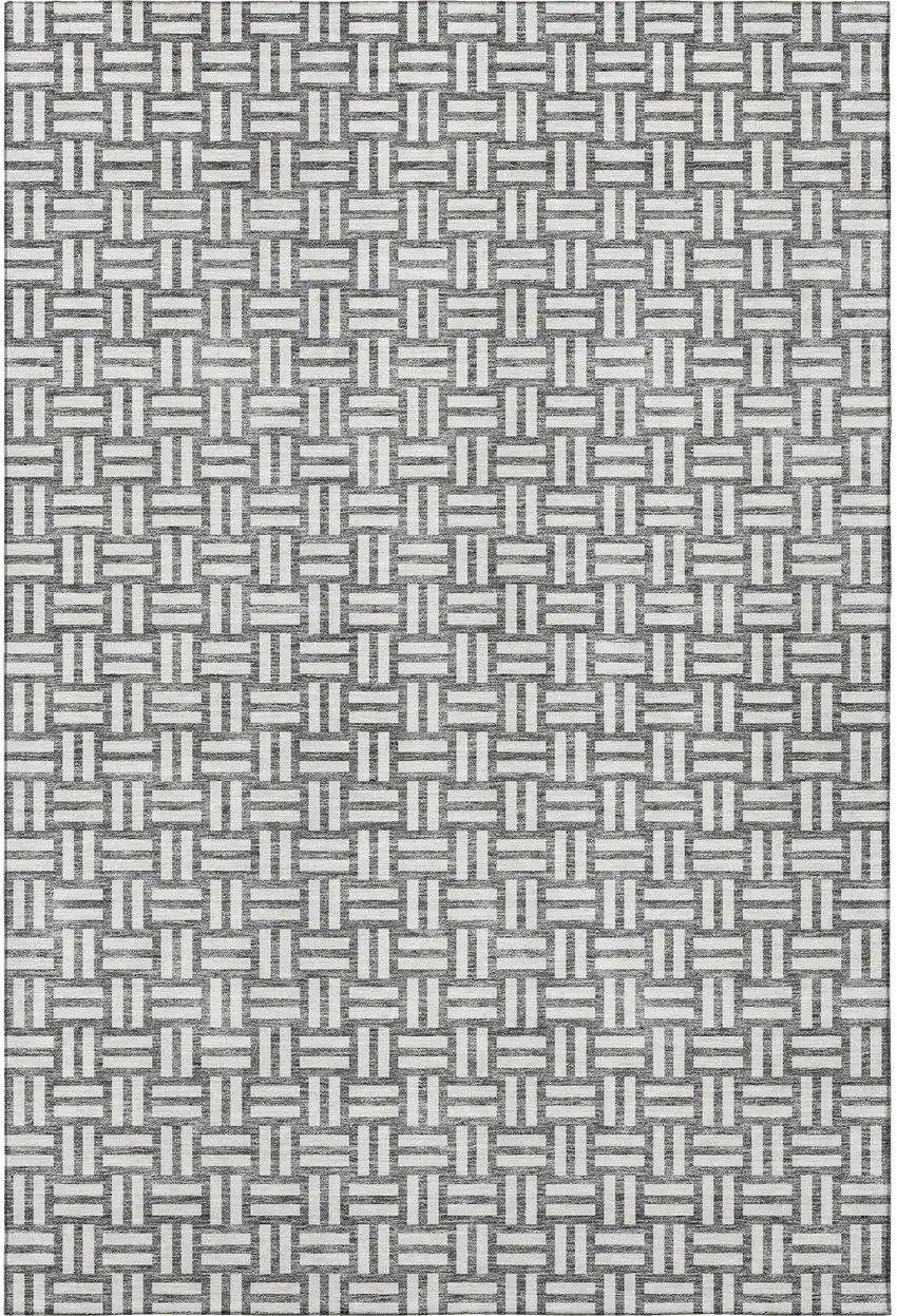 Gray And Ivory Abstract Geometric Washable Area Rug With UV Protection Photo 2