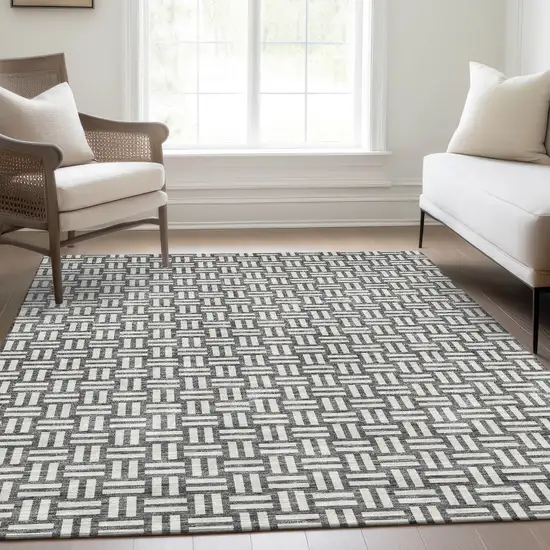 Gray And Ivory Abstract Geometric Washable Area Rug With UV Protection Photo 4