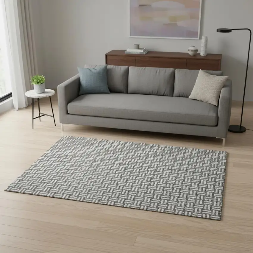 Gray And Ivory Abstract Geometric Washable Area Rug With UV Protection Photo 2