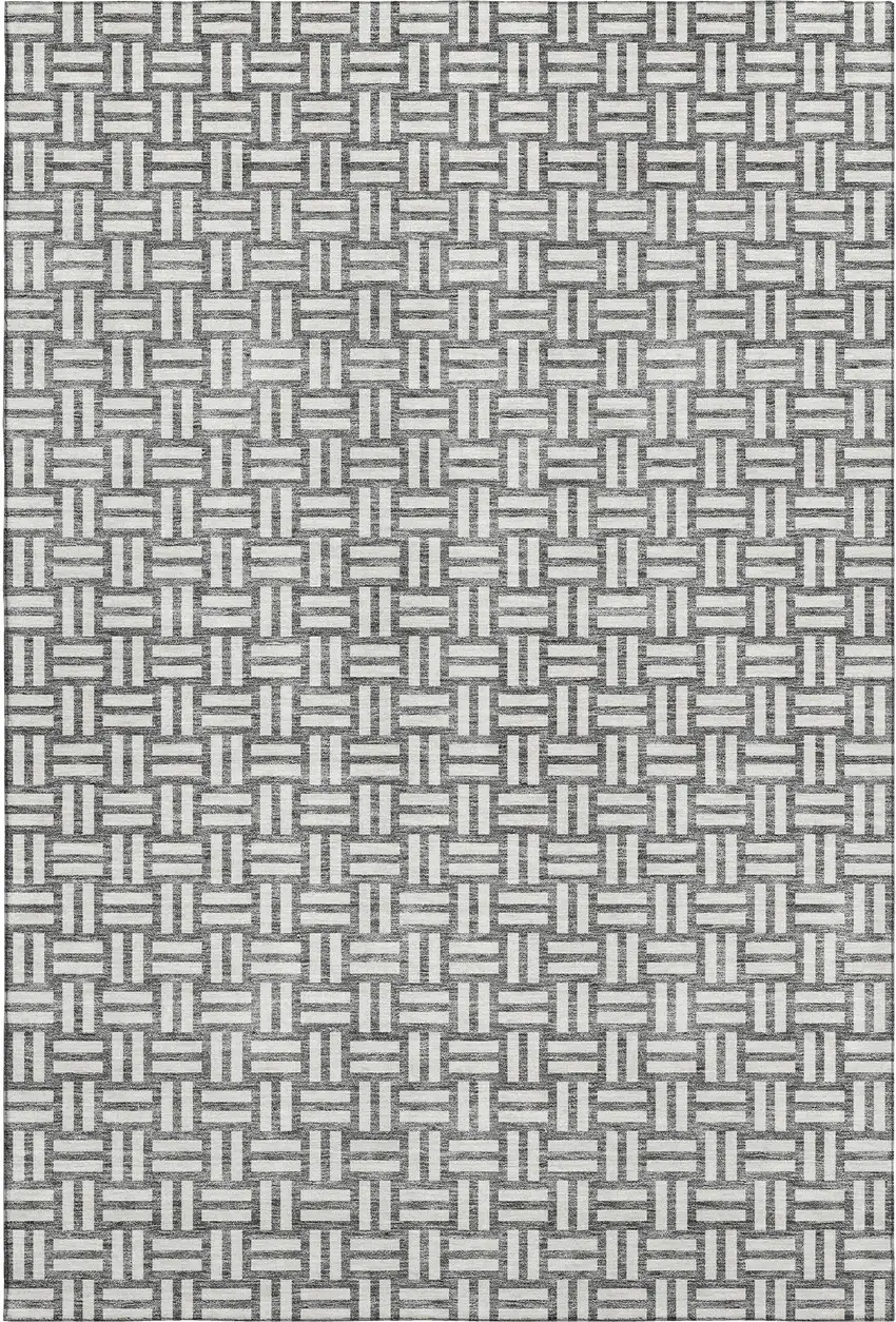 Gray And Ivory Abstract Geometric Washable Area Rug With UV Protection Photo 1