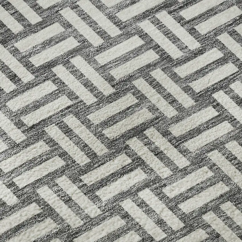 Gray And Ivory Abstract Geometric Washable Area Rug With UV Protection Photo 7