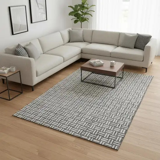 Gray And Ivory Abstract Geometric Washable Area Rug With UV Protection Photo 2
