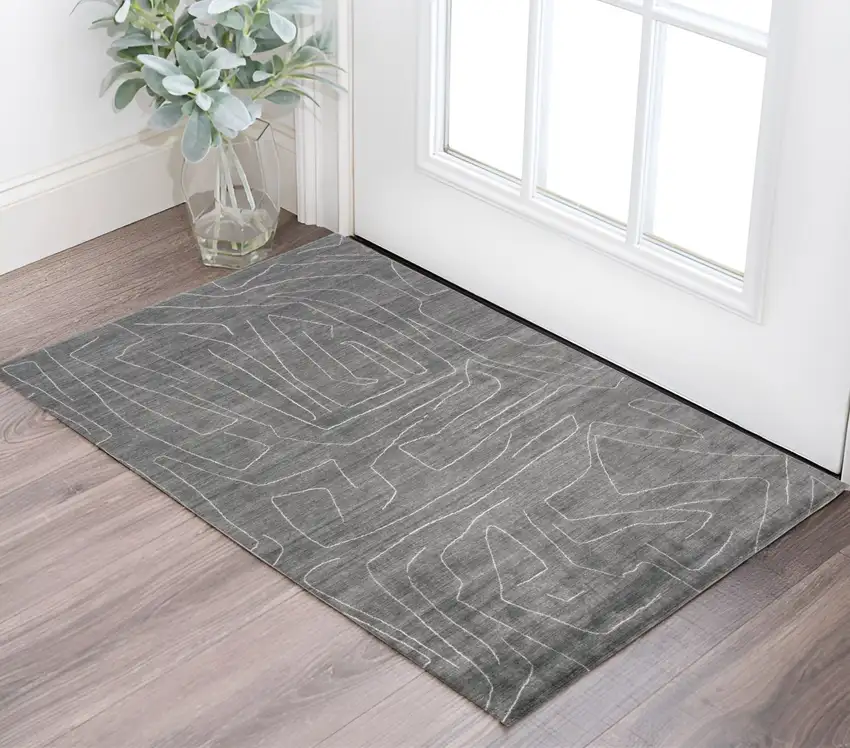 Gray and Ivory Abstract Hand Woven Area Rug Photo 1