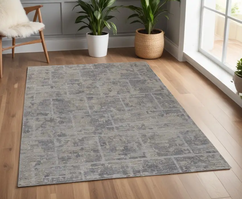 Gray and Ivory Abstract Hand Woven Area Rug Photo 1
