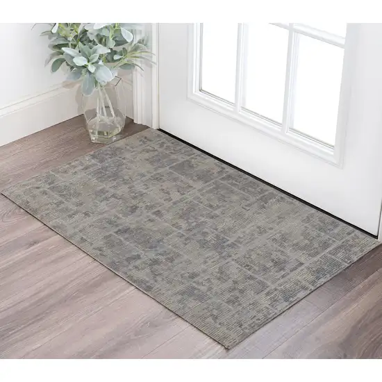 Gray and Ivory Abstract Hand Woven Area Rug Photo 1