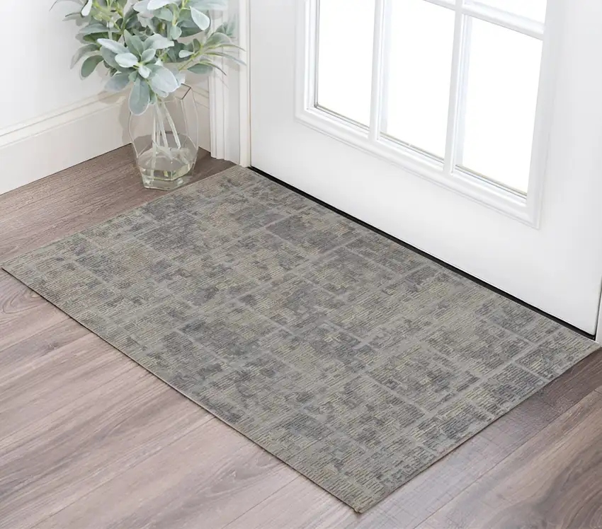 Gray and Ivory Abstract Hand Woven Area Rug Photo 1