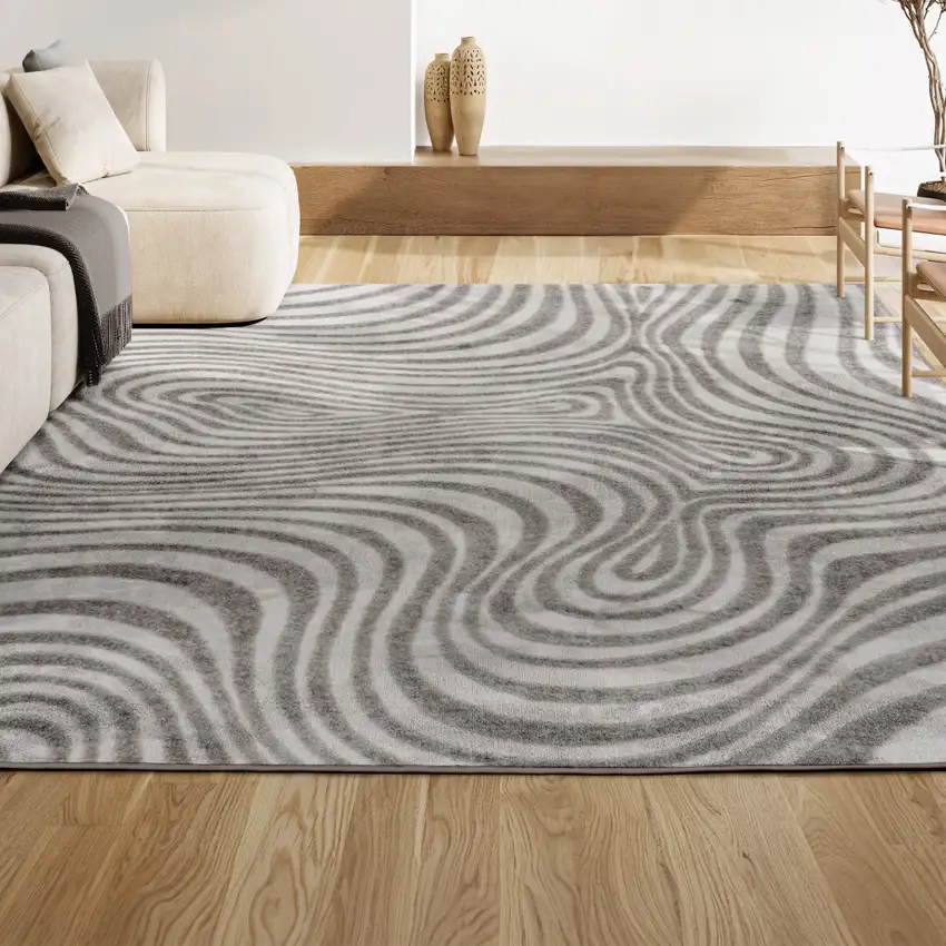 Gray And Ivory Abstract Indoor Outdoor Area Rug Photo 5