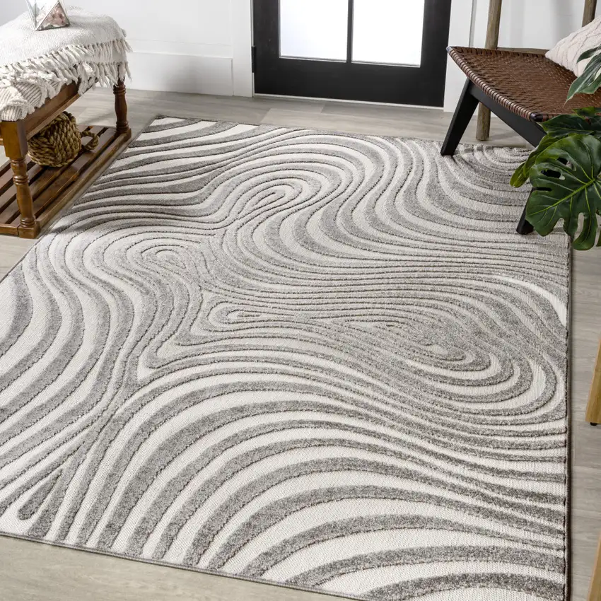 Gray And Ivory Abstract Indoor Outdoor Area Rug Photo 6