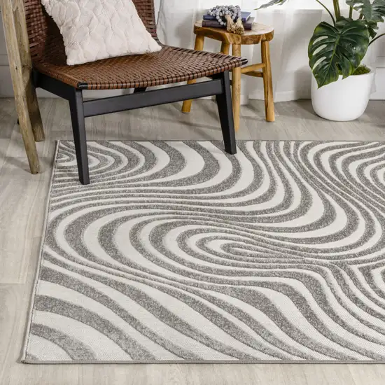 Gray And Ivory Abstract Indoor Outdoor Area Rug Photo 7