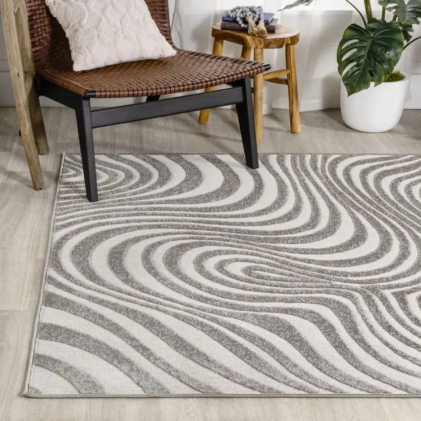 Gray And Ivory Abstract Indoor Outdoor Area Rug Photo 7