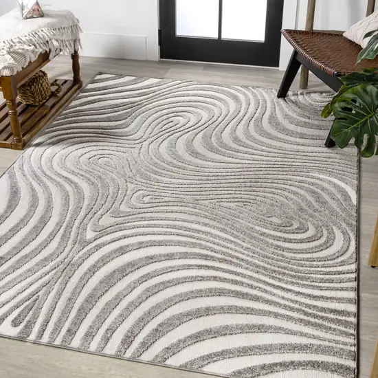 Gray And Ivory Abstract Indoor Outdoor Area Rug Photo 6