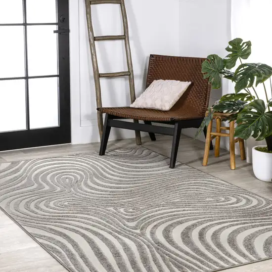 Gray And Ivory Abstract Indoor Outdoor Area Rug Photo 9