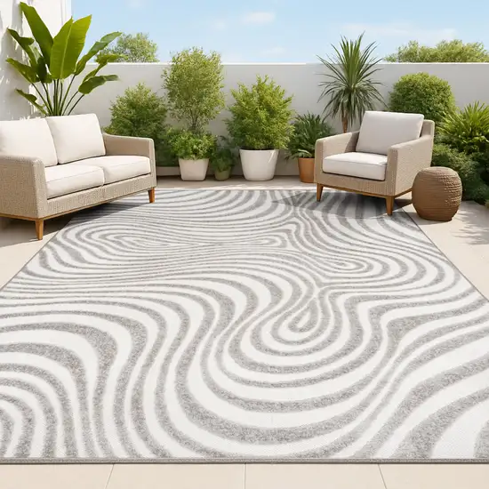 Gray And Ivory Abstract Indoor Outdoor Area Rug Photo 3