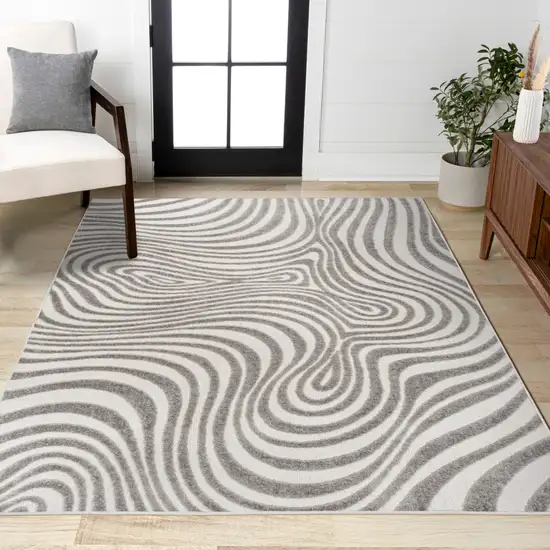 Gray And Ivory Abstract Indoor Outdoor Area Rug Photo 7