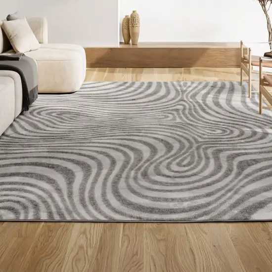 Gray And Ivory Abstract Indoor Outdoor Area Rug Photo 4